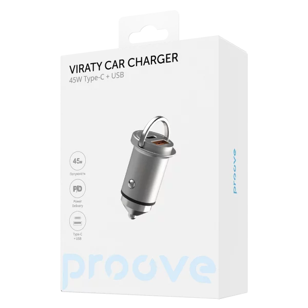 Car chargers Proove Viraty Car Charger 45W (QC+PD) Type-C + USB - Photo 4